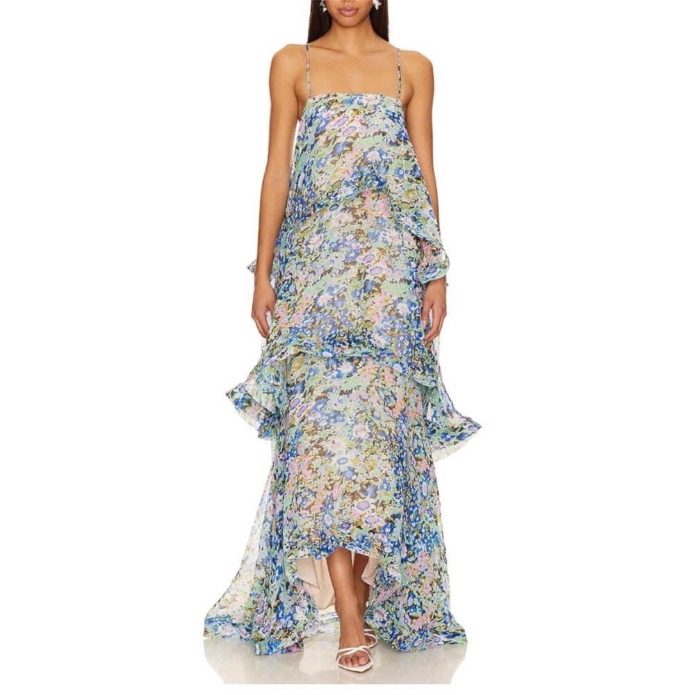 Elliatt Blue and Green Floral Maxi Dress